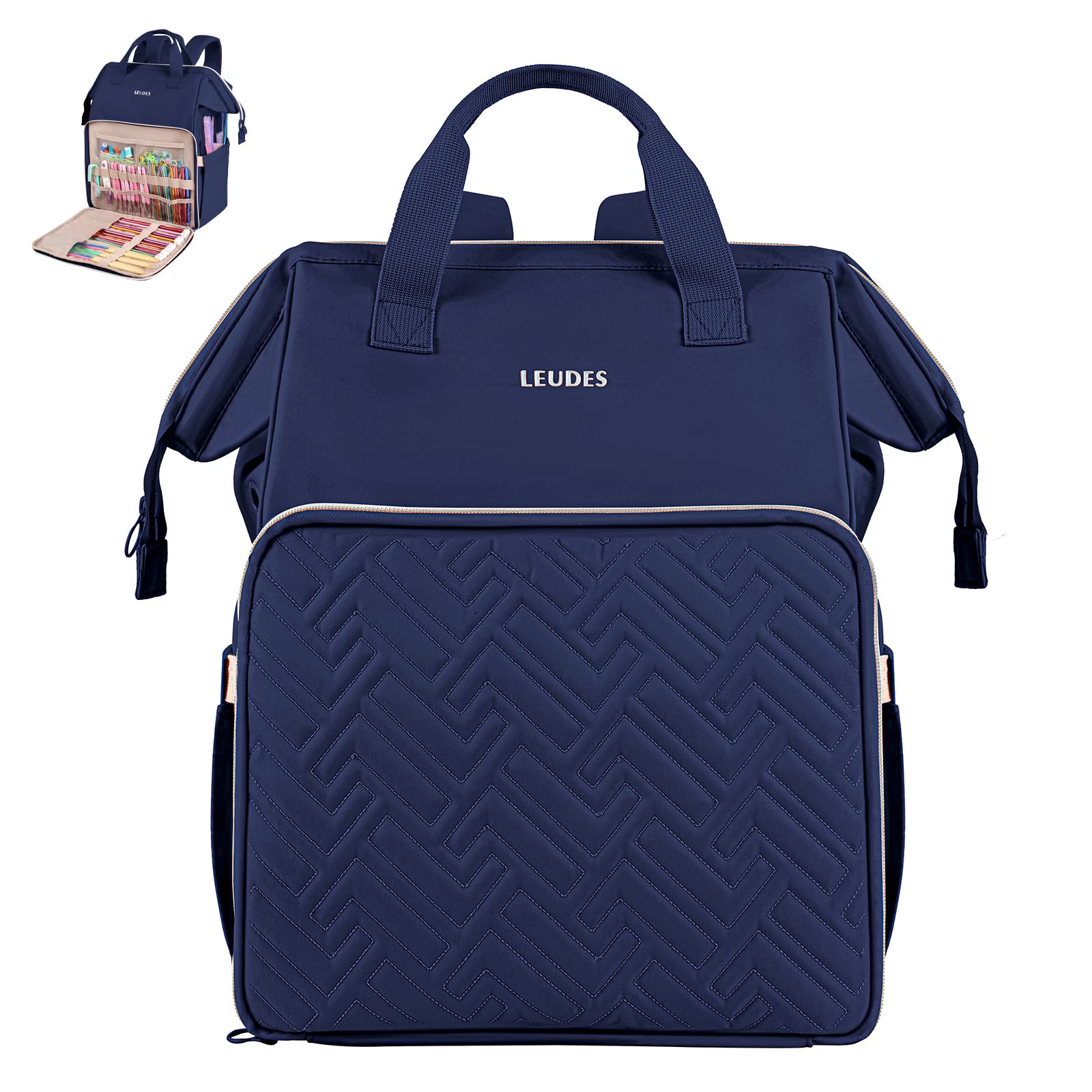 Leudes Knitting Bag Backpack, Yarn Storage Organizer Large Crochet Bag Tote Water Resistant Yarn Holder Case for Carrying Projects, Knitting Needles, Crochet Hooks and Other Accessories (Navy Blue) — image 1