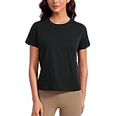 CRZ YOGA Pima Cotton Relaxed T-Shirts for Women - Workout Athletic Gym Casual Short Sleeve Shirts Basic Crewneck Hip Tops