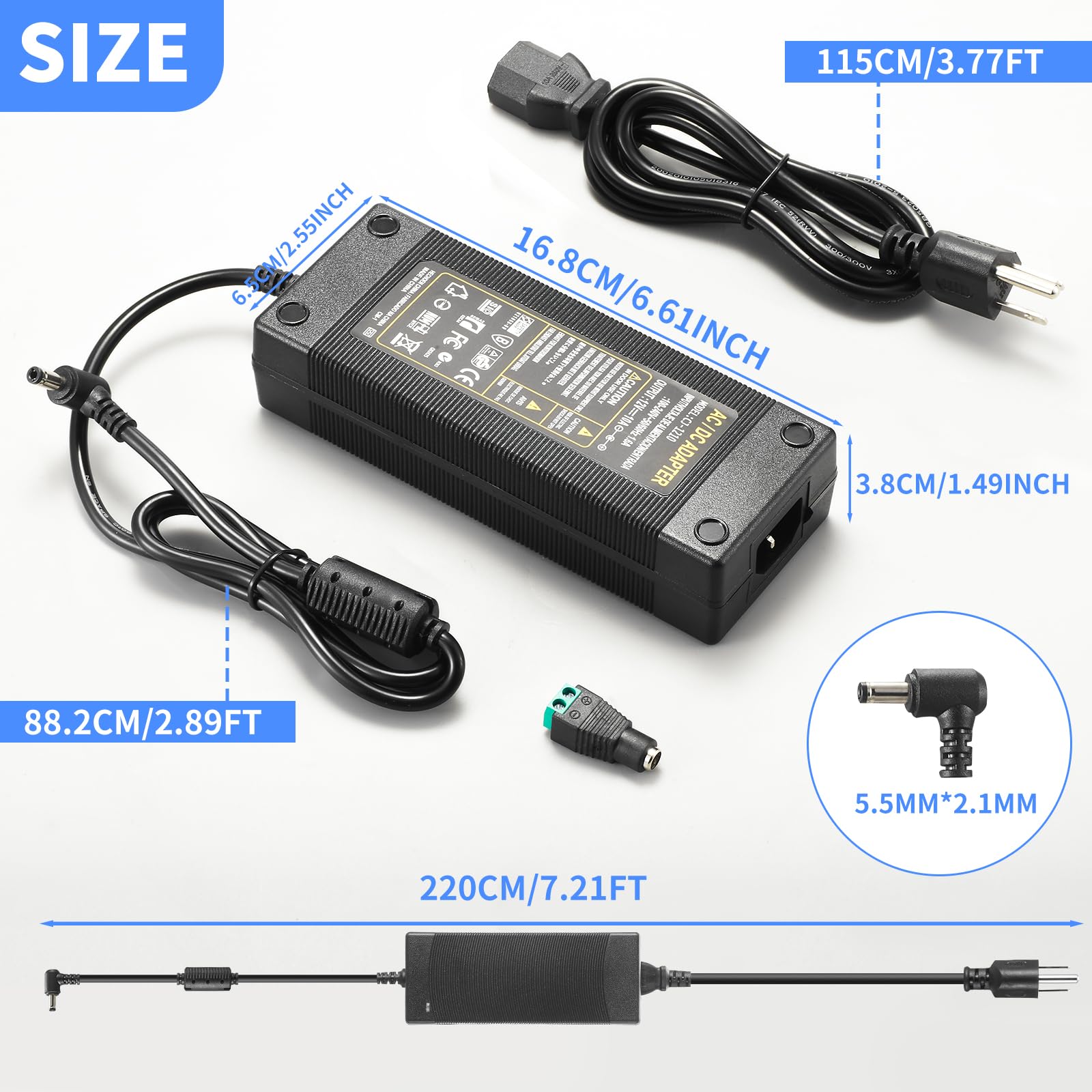 12V 10A Power Supply 120W 100V~240V AC to DC Adapter Converter Transformer,12 Volt 10 Amp Power Supply Adapter with 5.5mm x 2.5mm&2.1mm DC Output Jack for 12V Printe LED Strip Light CCTV Camera