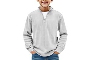Boys Long Sleeve Shirts Kids Quarter Zip Tops Soild Casual Pullover Shirt Corduroy Sweatshirt Lightweight Tshirts