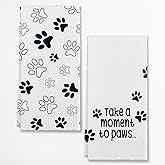 Funny Dog Puppy Paws Pattern Take A Moment To Paws Kitchen Towels & Tea Towels,Dish Cloth Flour Sack Hand Towel for Farmhouse Kitchen Decor,24 X 16 Inches Cotton Dish Towels Dishcloths,Set of 2