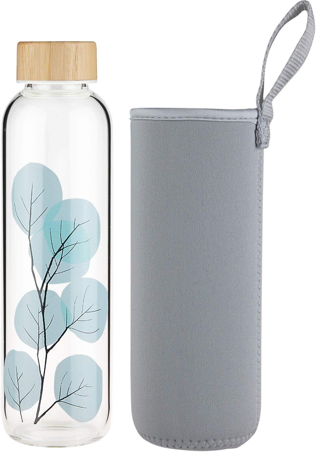 FCSDETAIL Sports Borosilicate Glass Water Bottle, Glass Drinking Bottle with Leak-proof Lid and Neoprene Sleeve