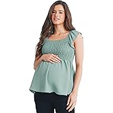 Women's Square Neck Smocked Blouse Ruffle Cap Sleeve Maternity Top
