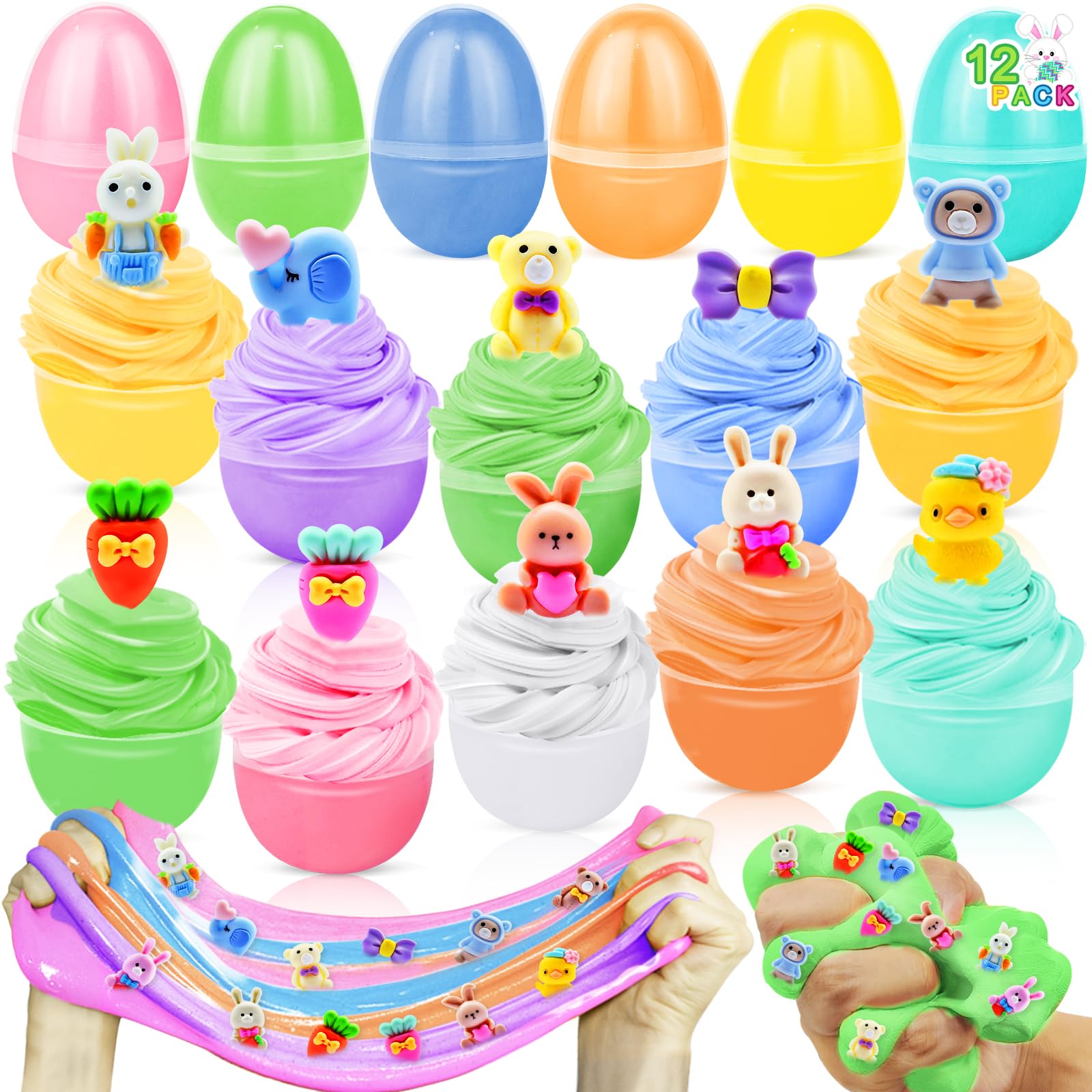 Photo 1 of 12 Pack Easter Egg Fillers Butter Slime Kit,12 Colors Non-Sticky with Printed Bunny Chicks Charms, Easter Slime Toys Easter Egg Hunt Filling Treats Stuffer Easter Party Favor for Kids Boys Girls