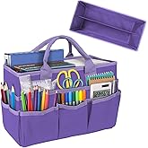 Craft and Art Tote, Craft Organizer Tote Bag Multiple Pockets Craft Bag Teacher Helper Bag Desktop Tote and Organizer for Arts, Books, Stationery, Make-up Storage for Travel(Purple)