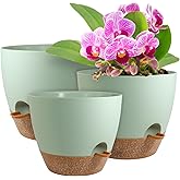 WSMKSZ 10/9/8 inch Self Watering Pots, Planter, Plant Pots with Mesh Drainage Holes for Indoor Outdoor Garden Plants, Plastic Flower Pots with Deep Reservoir for House Plants, Green with Brown