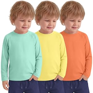Halfchet 3 Pack Toddler Boy Rash Guard UPF 50+ | Long Sleeve Swim Shirts, Sun Protection, Quick Dry, Baby Rashguard, Swimwear