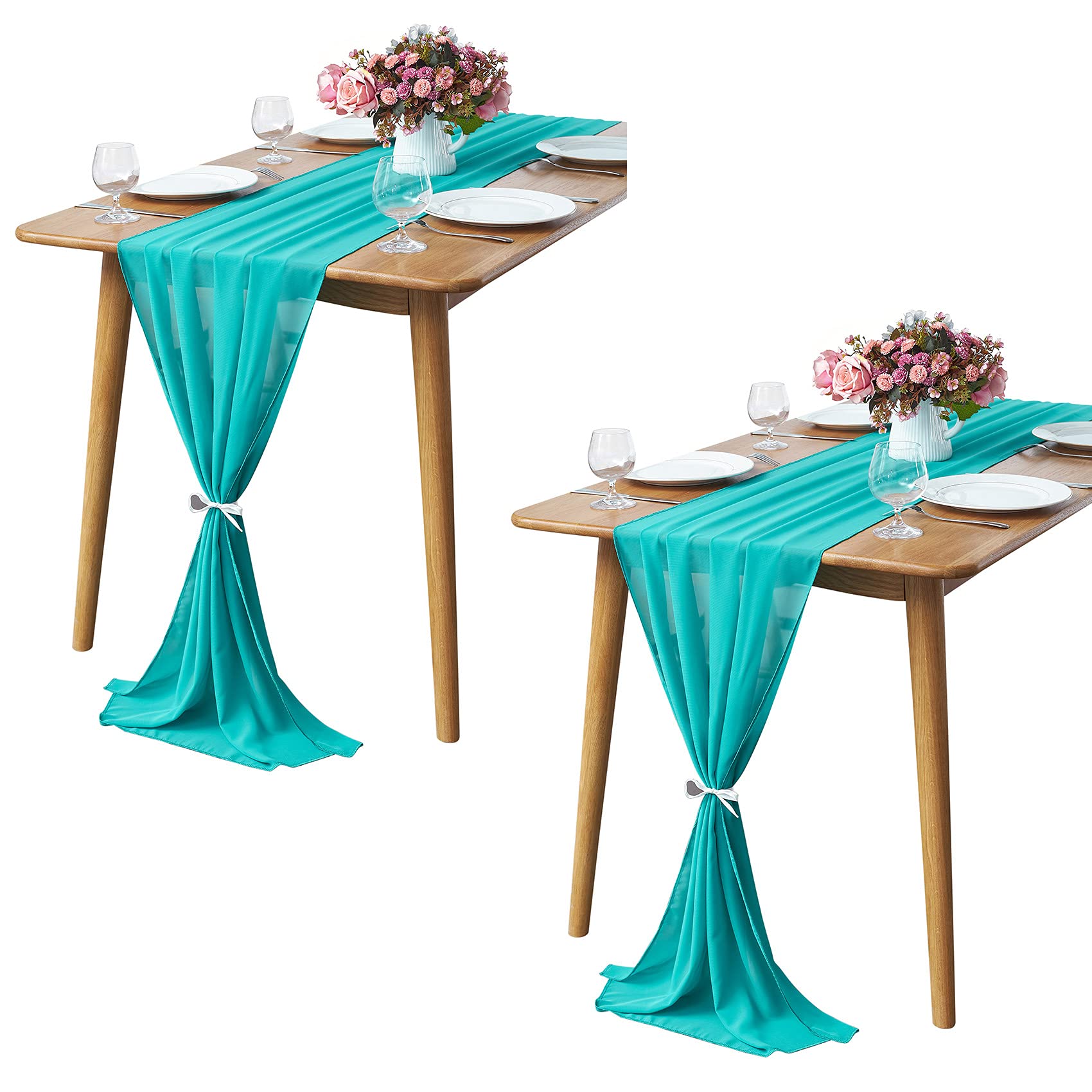 Photo 1 of 2 Pack 10Ft Turquoise Chiffon Table Runner Sheer 29x120 Inch for Romantic Wedding Decor Bridal & Baby Shower Birthday Rustic Party Decoration