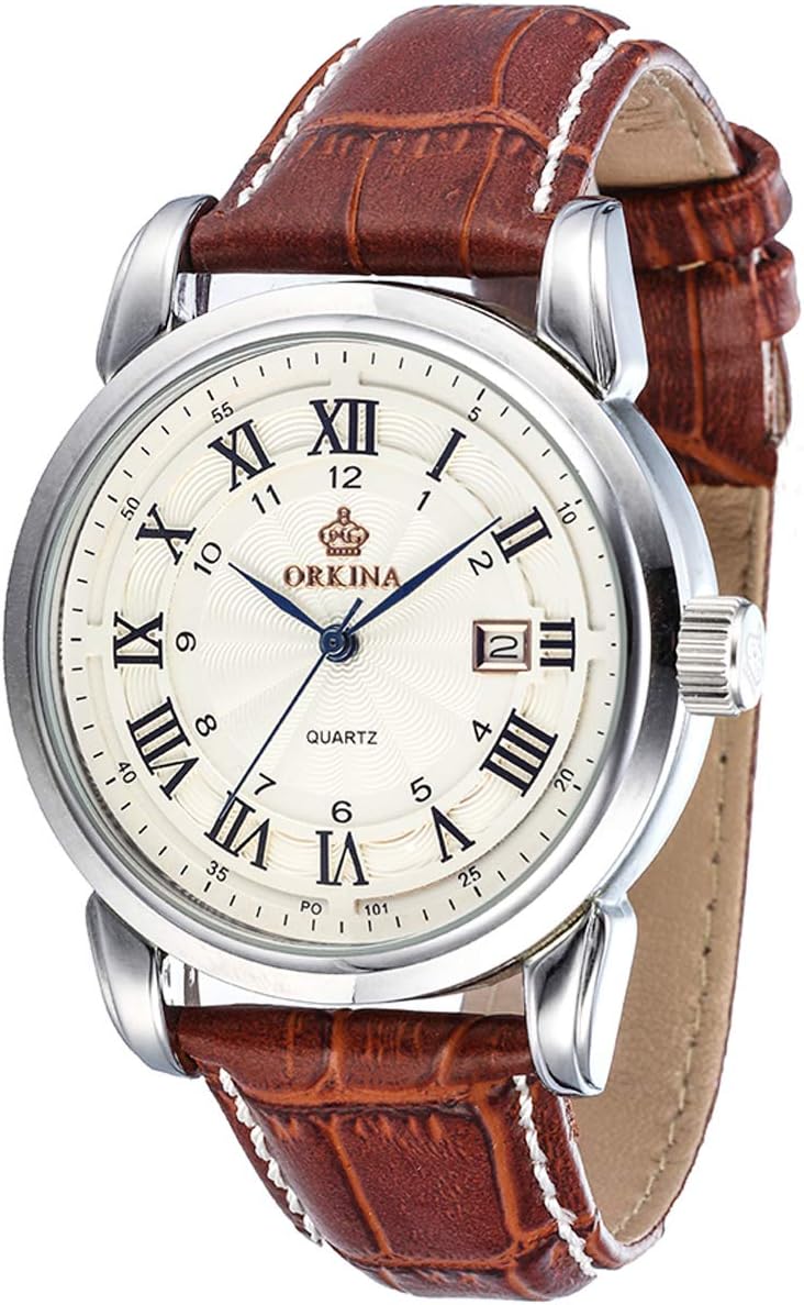WEAVERBIRD Mens Leather Watch, Analog Quartz Brown Dress Watch Simple dial Business Classic Easy Reader Wrist Watches for Men