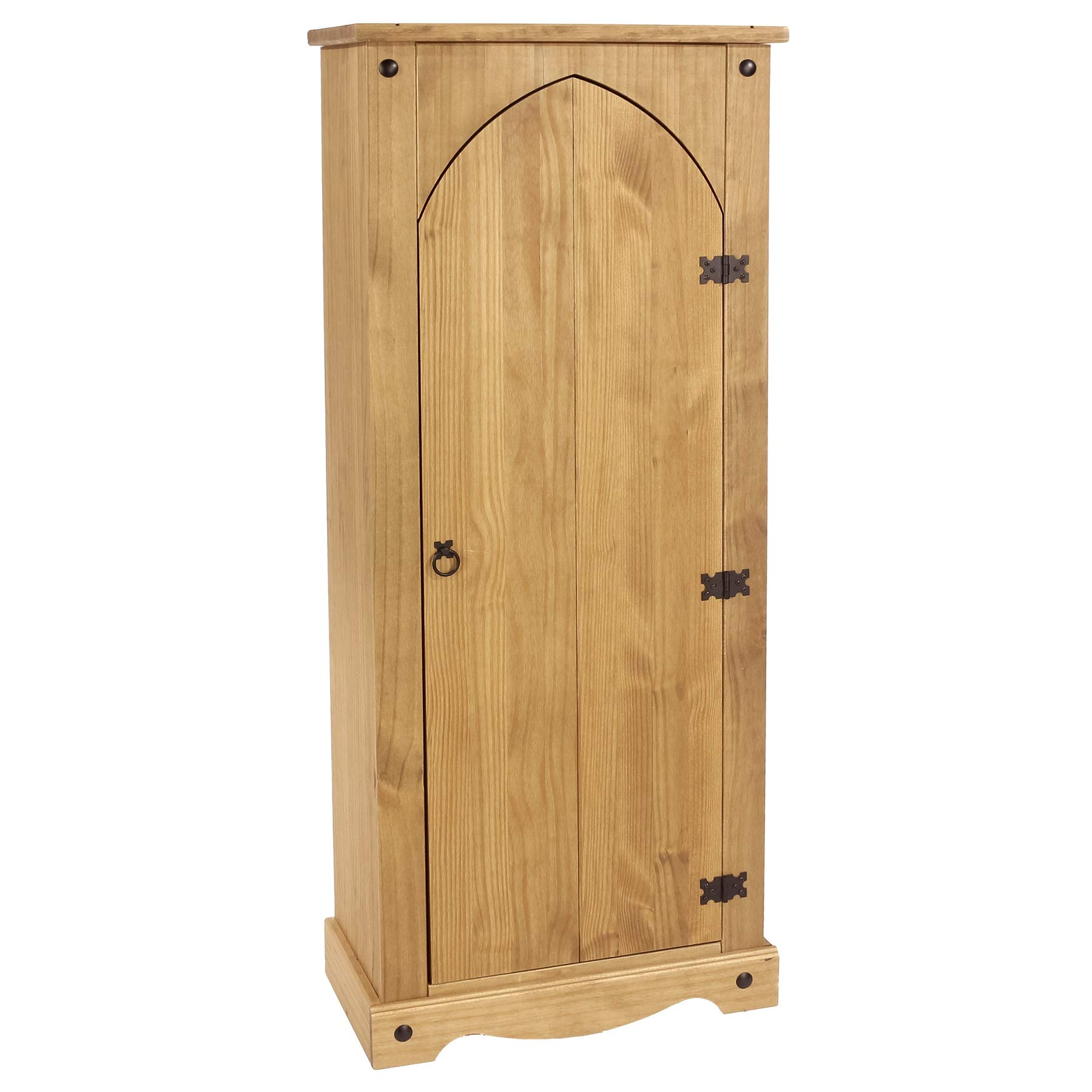 Home Source Vestry Storage Cupboard, Solid Pine 1 Door 3 Shelf Wooden Cabinet, Living Room Bedroom Sideboard, Natural
