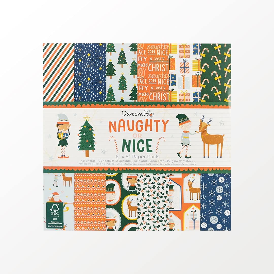 Dovecraft DCPAP187X21-Dovecraft Christmas Naughty or Nice FSC 6x6 Paper Pack, Multi, One