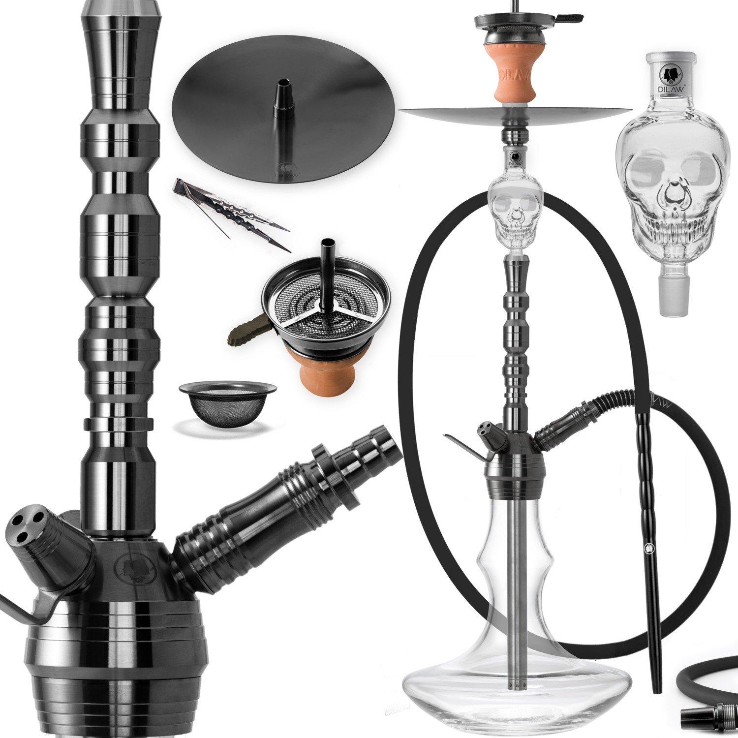 DILAW® Rubin Shisha Edelstahl Anthrazit V2A 75cm Hookah Medium