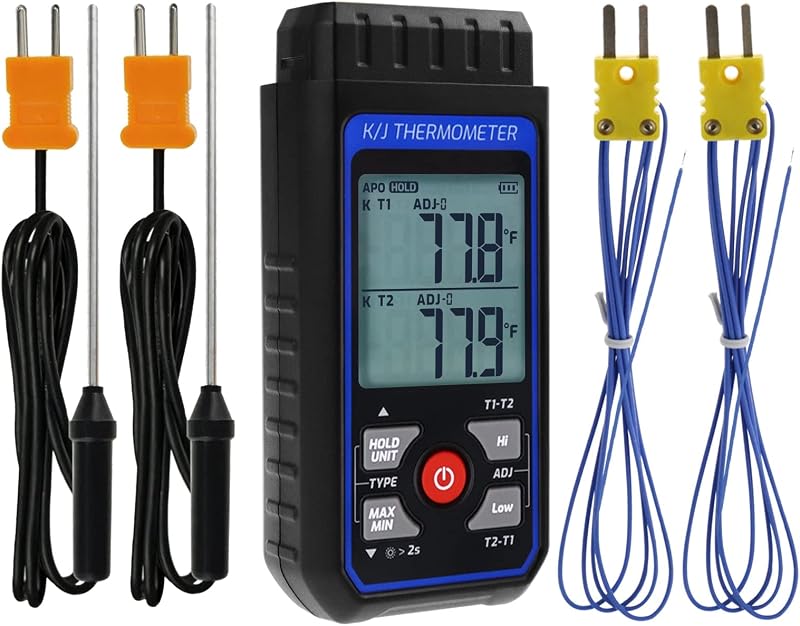 GAIN EXPRESS Digital Thermocouple Thermometer HVAC Temp Meter 4 K Probes Dual