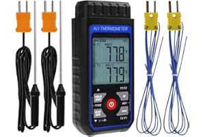 Thermocouple Thermometer HVAC Temperature Meter, Digital Temperature Thermometer with 4 K Type Thermocouple, Dual Channel Tem