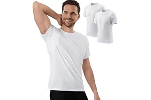 HANDOOS Mens Sweatproof Undershirts 2 Pack,Cotton Crew Neck Sweat Blocking T Shirts with Underarm Sweat Pads