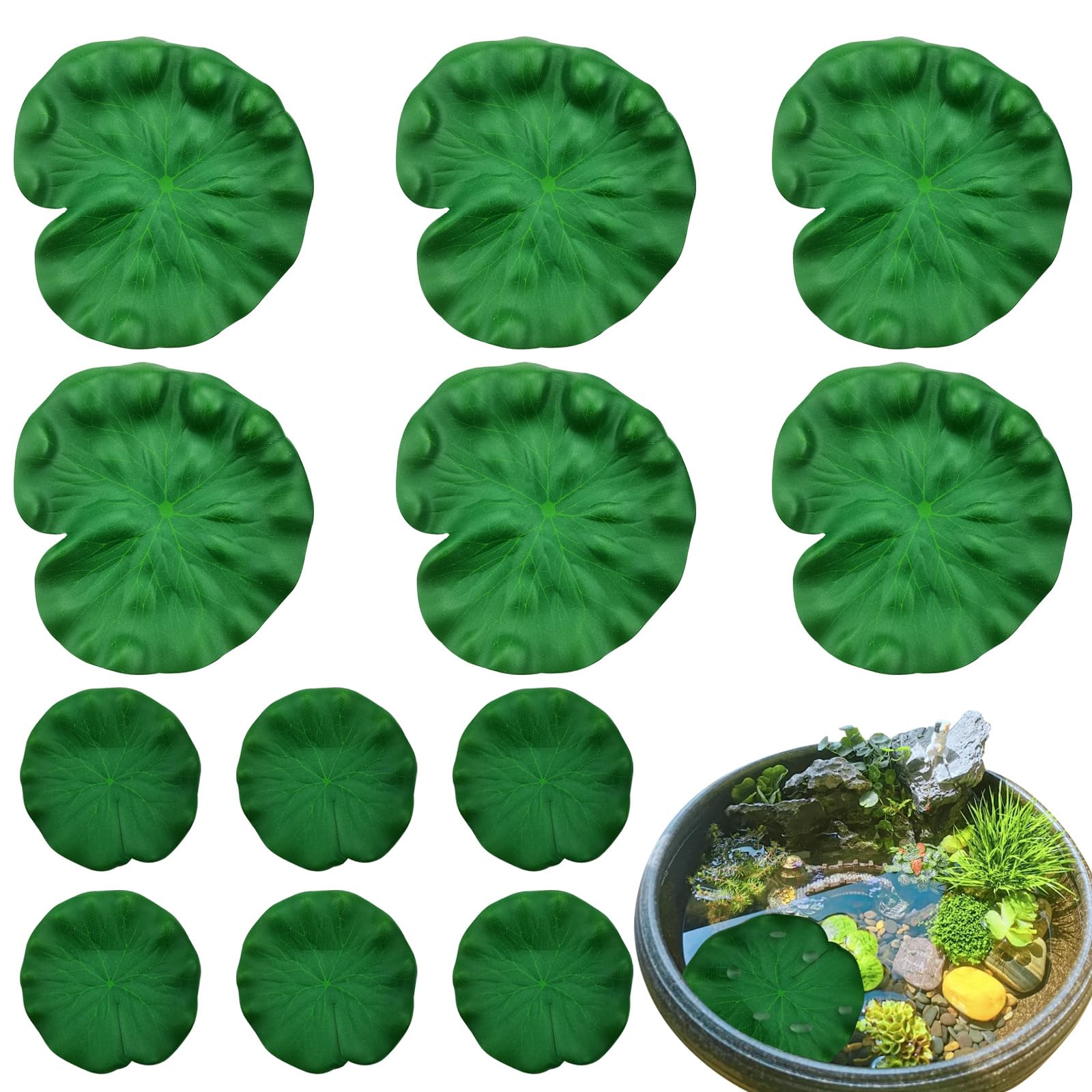 Qusmeiyici 12 PCS Artificial Lotus Floating Pad Plants - Plastic Pond Ornaments for Home Garden, Pool, Aquarium Fish Tank Landscape Decoration