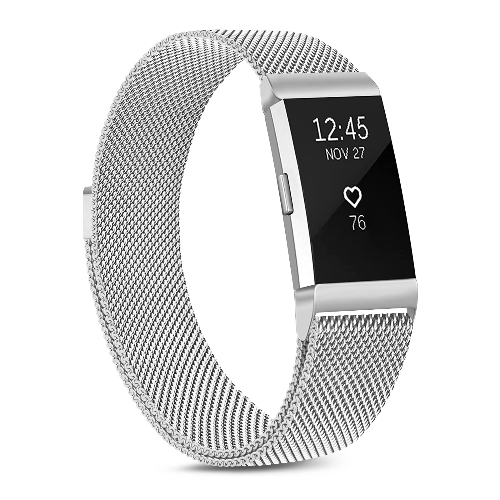 Oumida Straps for Fitbit Charge 2, Replacement Metal Strap with Magnet Lock, Adjustable Wristbands (Silver, S)