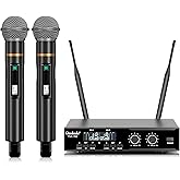 Gimkuls Wireless Professional Microphone System, Cordless Handheld Dynamic Mic, Dual UHF 200-Channel, Metal Microphones 328ft Long Range for Karaoke, Church, DJ, Wedding, Singing