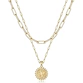 Turandoss Dainty Layered Choker Necklace, Handmade Y Pendant Necklace Multilayer Bar Disc Necklace Adjustable Layering Choker Necklaces for Women