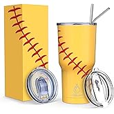 yoelike Softball Tumbler 30 oz Stainless Steel Double Wall Vacuum Insulated Cup with Straws, Splash Proof Lids, Straw Clean Brush, Tips for Fan Coaches Mom Men Sports Travel, Keep Drinks Cold and Hot