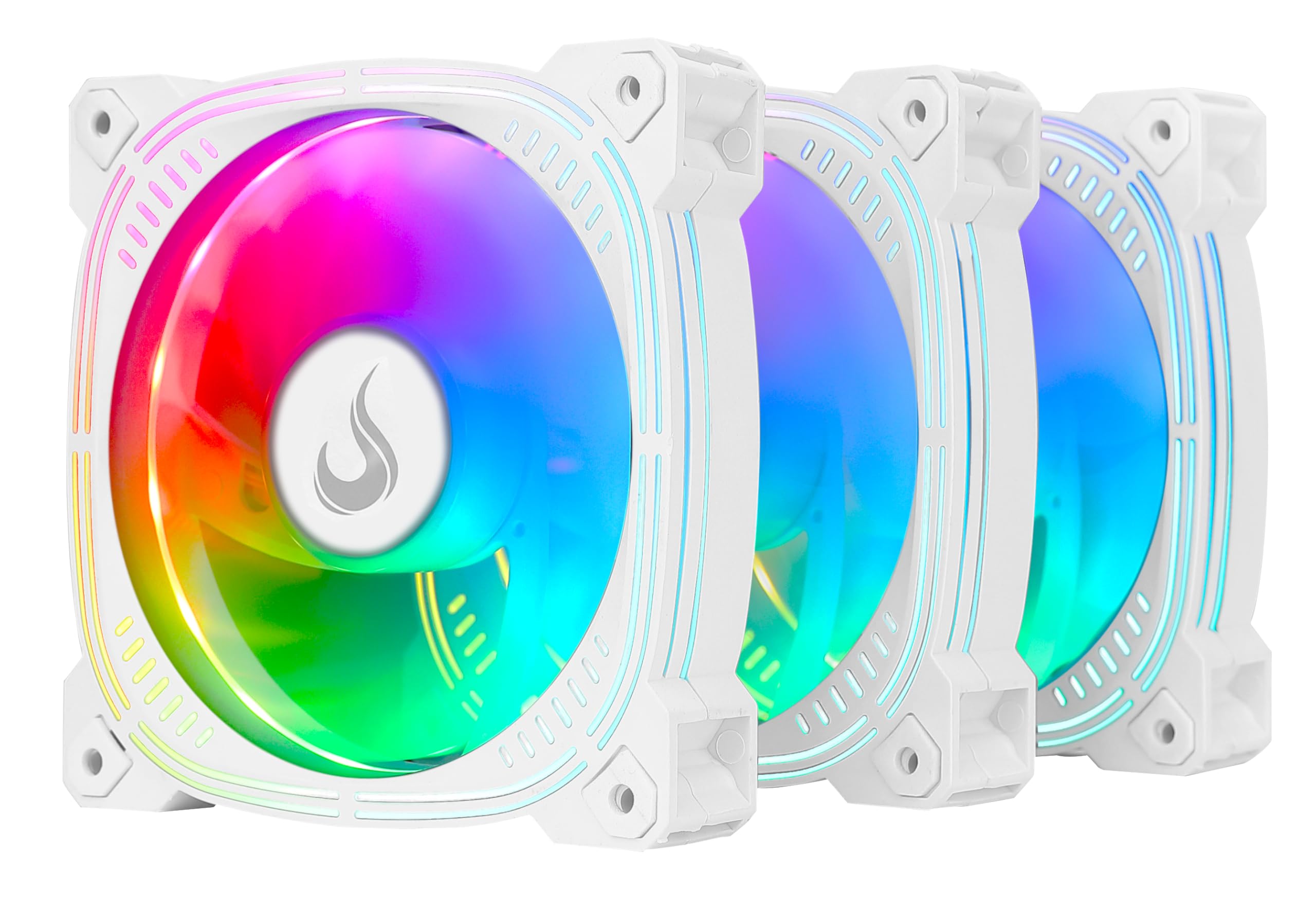 Photo 1 of 3X Computer Case Cooler Fan - Rise Mode USA - Aura Frost Pro White -120mm - ARGB - 5v Motherboard - Remote Controller