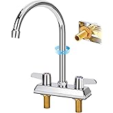 Commercial Bar Sink Faucet,4 Inch Center Deck Mount Utility Sink Faucet， 2 Hole Brass Constructed,Chrome Polished with 6" Gooseneck Spout and 90°Rotatable Dual Lever Handles.