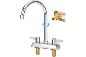 BIETOR Commercial Bar Sink Faucet,4 Inch Center Deck Mount Utility Sink Faucet， 2 Hole Brass Constructed,Chrome Polished with 6" Gooseneck Spout and 90°Rotatable Dual Lever Handles.
