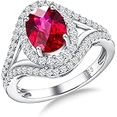 RANDES Womens Engagement Ring 925 Sterling Silver Oval Elongated Cushion Cut Sapphire/Ruby/Emerald/Opal Gemstone Anniversary Statement Cocktail Halo Ring Size 6 to 10 (with Gift Box)
