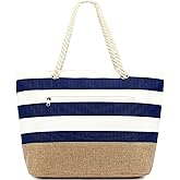 Fammart Large Canvas Beach Bag for Women, Beach Bags Waterproof Sandproof with Zipper & Wet Bag Cruise Essentials