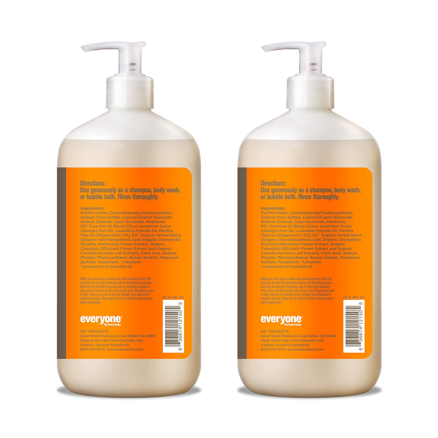 Everyone 3-in-1 Soap: Shampoo, Body Wash, and Bubble Bath, Citrus and Mint, 32 Ounce, 2 Count : Beauty
