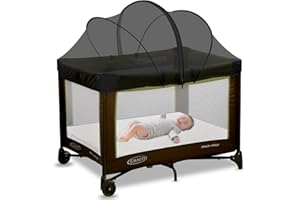 jiangcha Pack N Play Tent Cover - Bassinet Cover for Pack N Play/Travel Crib/Mini Crib/Playpen, Bassinet Mosquito Net Cover with Two-Way Zippers (Black-Large)