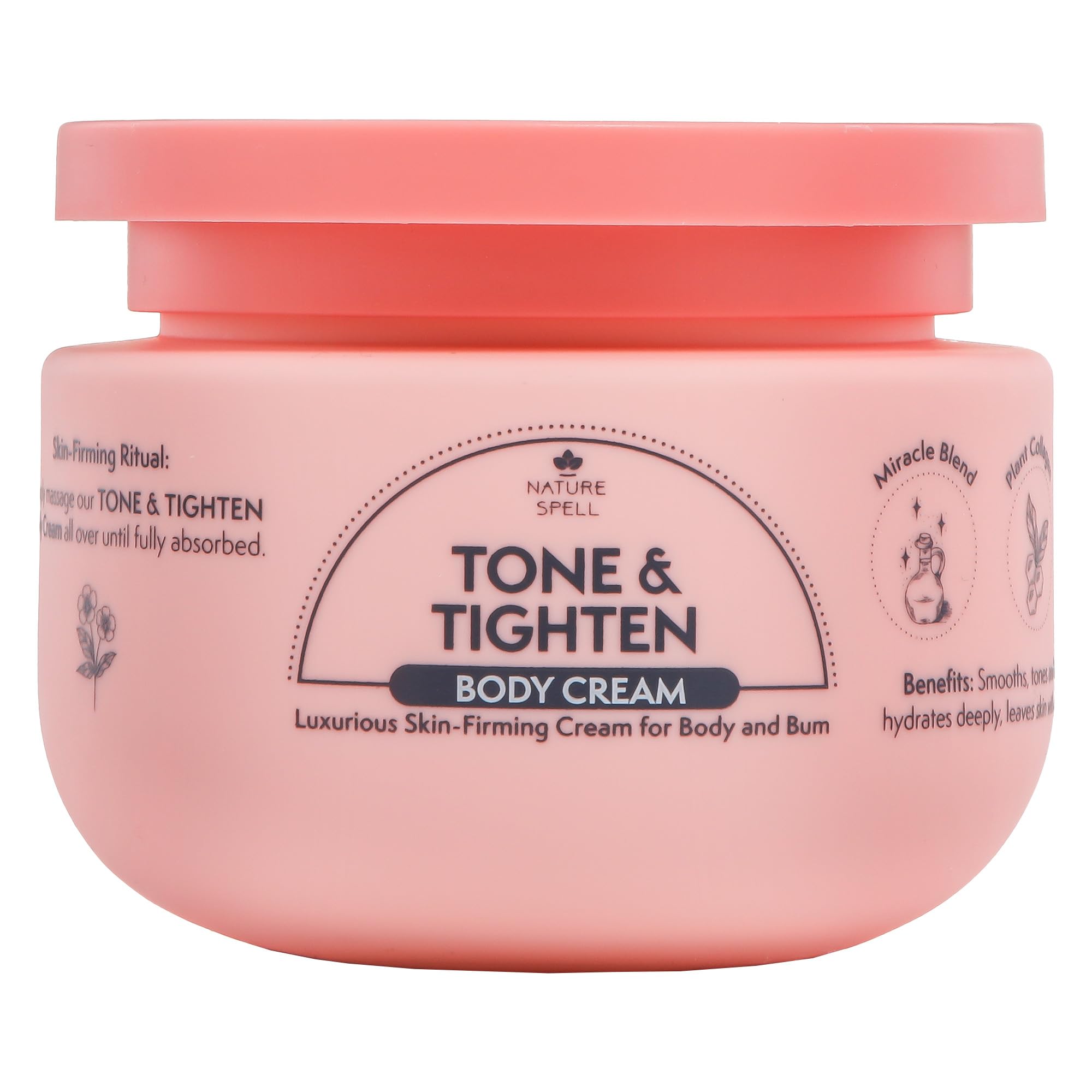 Nature Spell Tone & Tightening Body Cream, Firming Moisturiser for Skin Elasticity, Infused with Hyaluronic Acid, Plant Collagen & Ginseng, Vegan, 250ml