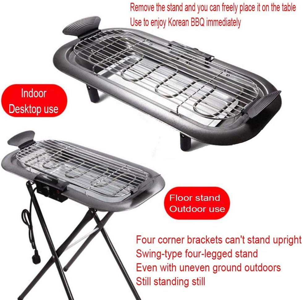 review Barbecue Grill Indoor Smokeless Griddle Electric with Bracket for Camping, Adjustable Heat Control with Indicator Light, Removable Grill And Water Tray, Extra Large Surface 62X32cm, Enamel 2000W