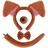 4 Pieces Dog Costume Set Brown Puppy Dog Costume Accessories Puppy Ears Headband and tail Bow Tie Nose Animal Accessories for Halloween Christmas Cosplay Dress Up Party