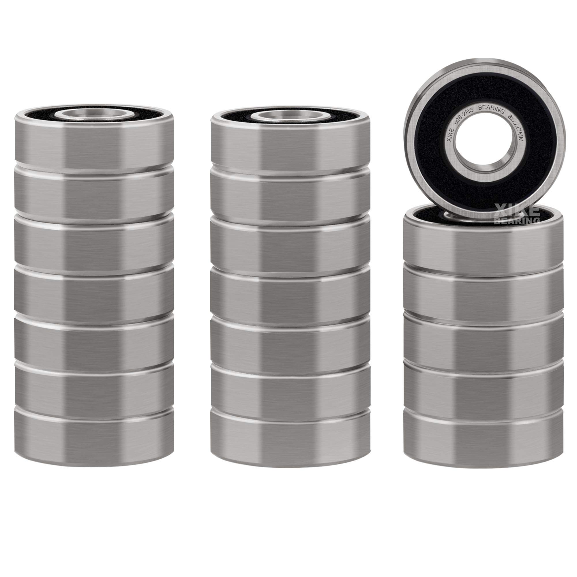 XIKE 608-2RS/608RS Ball Bearings 8x22x7mm, Deep Groove Ball Bearing with Double Metal Seal and Chrome Steel, Pack of 20.