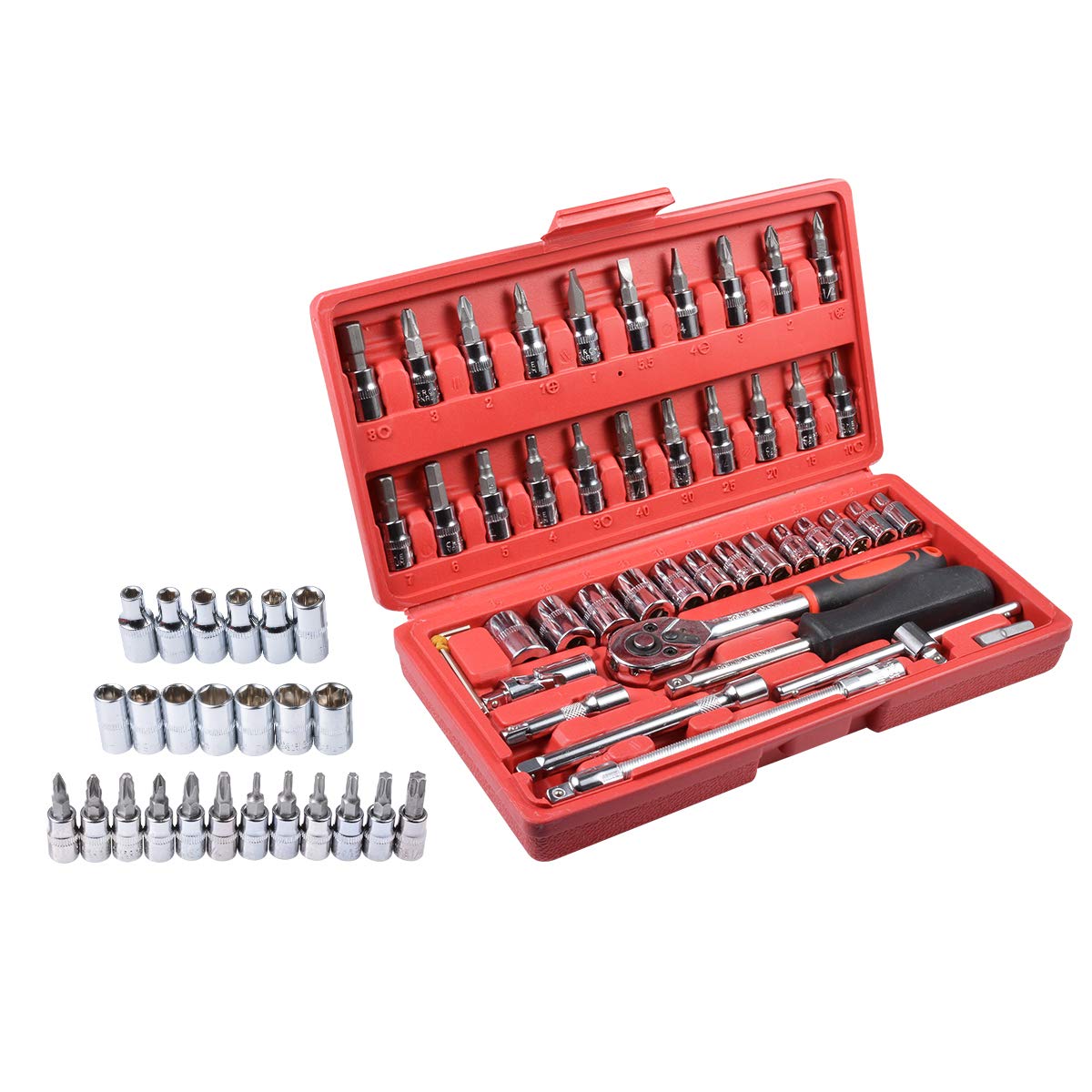 KATUR 1/4-Inch Metric Drive Socket Set, Drive Socket Ratchet Wrench Combination Tools Kit for Auto Car Repair Tool Box