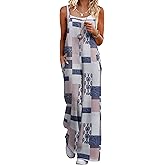 Ekouaer Womens Causal Sleeveless Jumpsuits Summer Boho Wide Leg Floral Rompers Overalls with Pockets