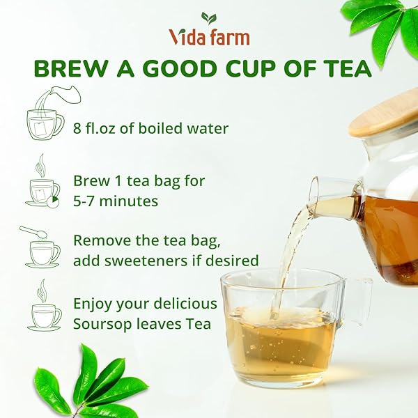 VIDA FARM 50 PREMIUM SOURSOP TEA BAGS, 100% NATURAL PURE SOURSOP LEAVES, PLEASANT TASTE, NATURAL FLAVOR, CAFFEINE FREE, HOJAS DE GUANABANA PARA TE, DRIED GRAVIOLA LEAVES GUYABANO TEA
