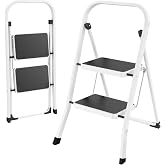 HBTower 2 Step Ladder, Folding Step Stool for Adults | with Anti-Slip Pedal, 330 lbs Capacity for Kitchen, Home, White
