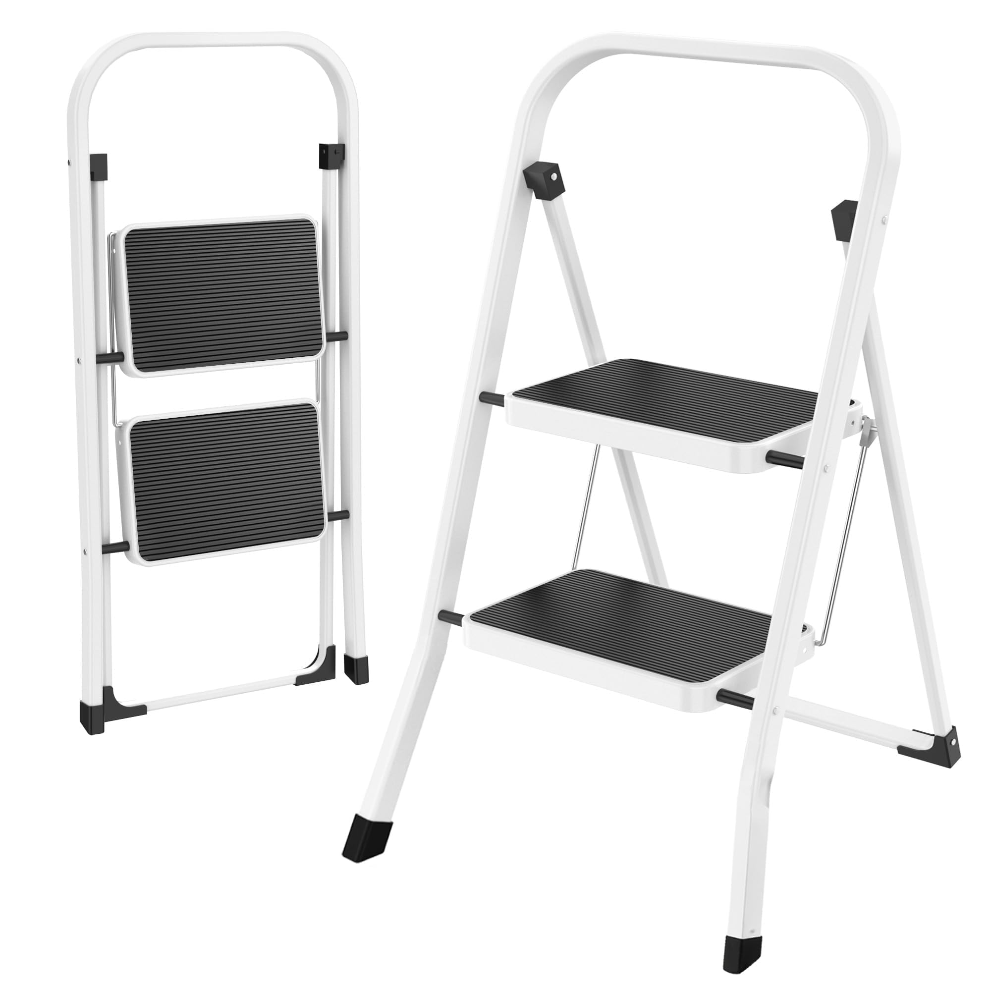 HBTower Step Ladder Folding Step Stool for Adults with Anti-Slip Pedal,330 lbs Capacity for Kitchen, Home,White Image