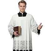 ANDHOM Catholic Premium Clergy Vestment Set Elegant White Surplice with Pleated Lace Details