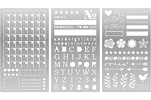 3Pcs Metal Log Planner Stencils Template, Reusable Calendar Journaling Stencils Alphabet Template for Journaling Planner Acce