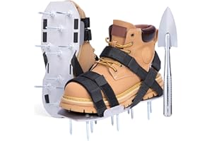 Ohuhu Metal Lawn Aerator Shoes, Upgraded Aluminum Aerating Shoe with 2.2" Durable Spikes, Free-Installation Spiked Sandals with Stainless Steel Shovel for Yard Patio Garden Grass