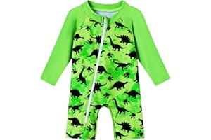Baby Boy Swimsuit One Piece Long Sleeve Zipper Bathing Suit UPF 50+ Sun Protection Rashguard Swimwear 0-24 Months