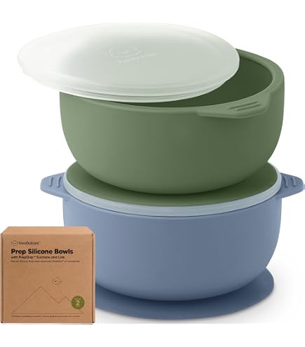 Bol Bébé Avec Ventouse Forte + Cuillère + Couvercle - Set Silicone Sans BPA, Antidérapant - 7