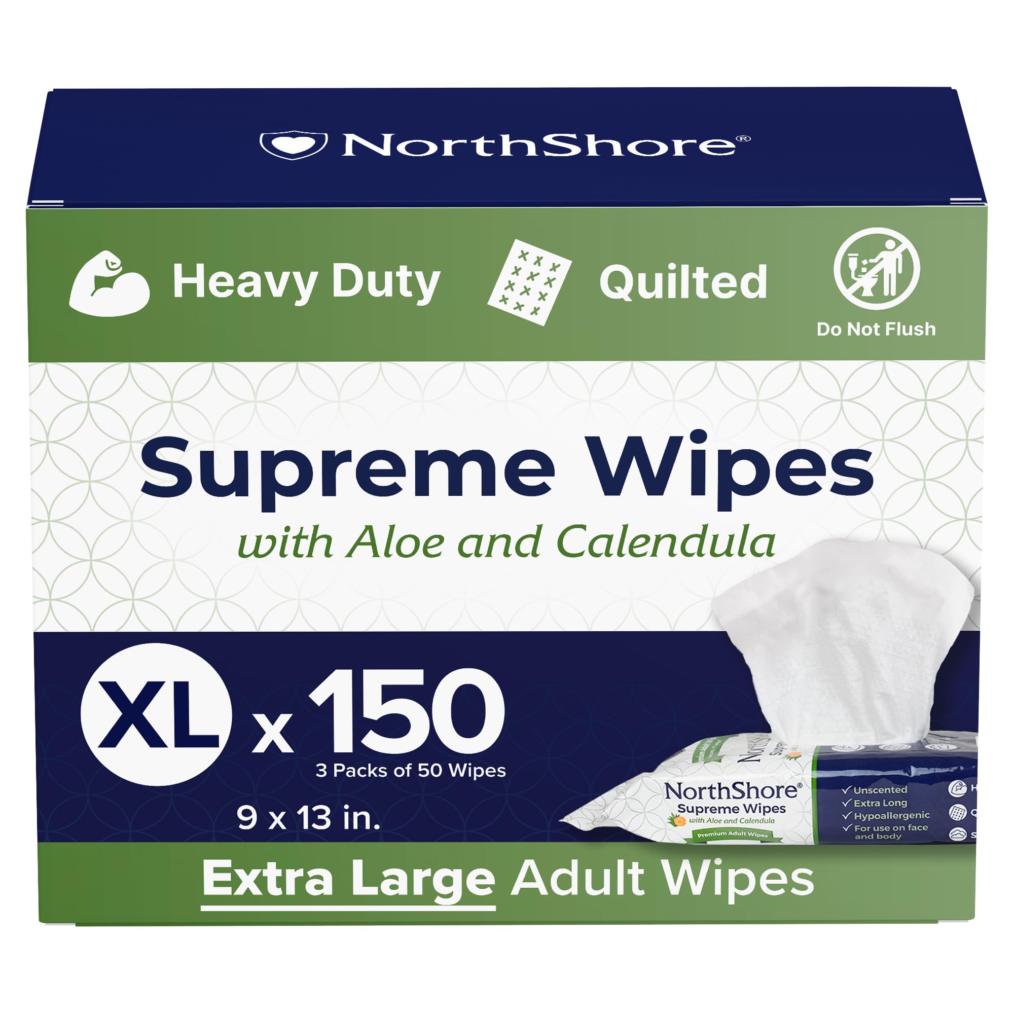 Photo 1 of **ONE PACK**
NorthShore Supreme Heavy-Duty Quilted Wipes, X-Large, 9 x 13 in., 50 ct,