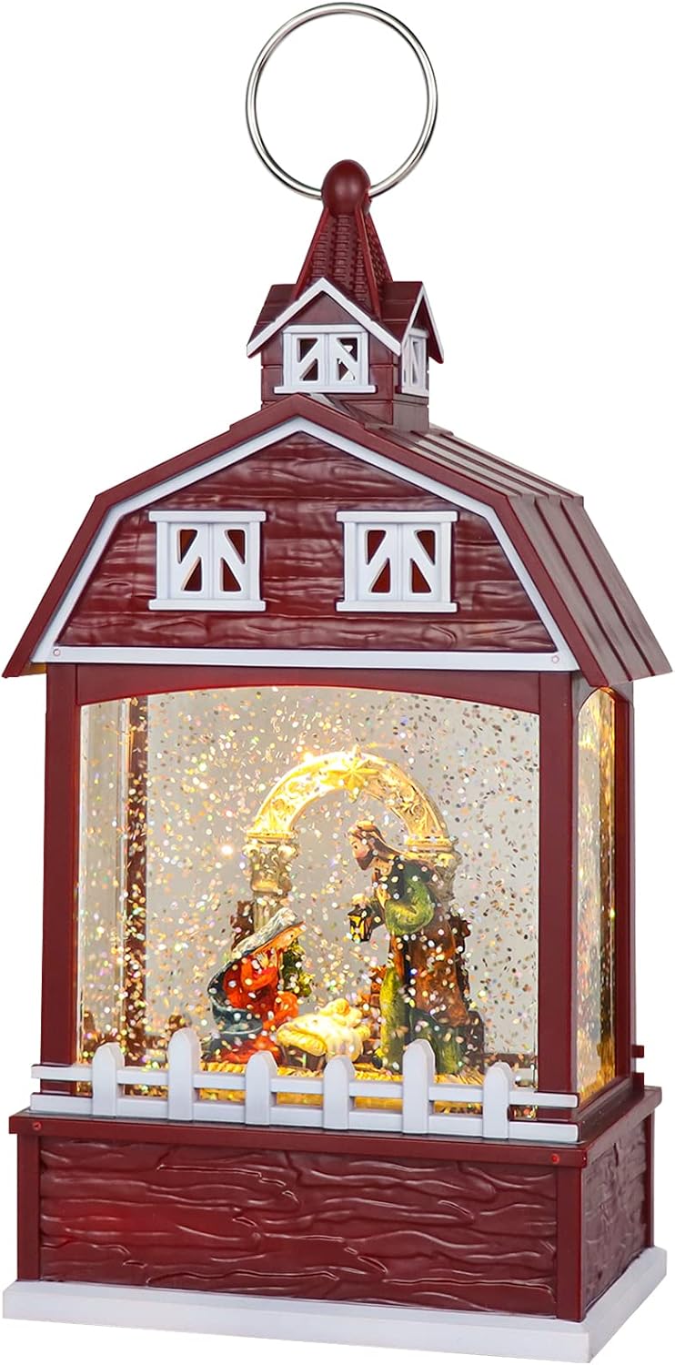 Snow Globes - DRomance Christmas Music Snow Globe Lantern with 6 Hour Timer, USB Powered Battery Operated Lighted Water Singing Snow Globe Holiday Women Children Gift(Nativity, 5 x 3.1 x 11.1 Inches)