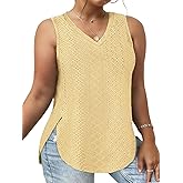 ROSRISS Plus-Size-Tank-Tops for Women Summer Casual Shirts Sleeveless V Neck Shirts Eyelet Side Split Tunics XL-5XL