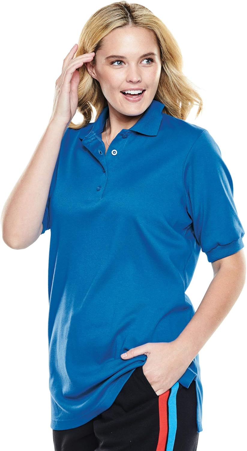 Woman Within Women's Plus Size ElbowSleeve Tunic Polo Shirt 1X