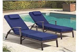 Suvivityse Outdoor Lounge Chairs Set of 2, Lounge Chair Outdoor Chaise Lounge with Adjustable 6-Position, 115-180° for Poolside, Backyard, Lawn, Deck (79.1'', Blue)